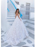 Beaded Ivory Floral Lace Tulle Cape Wedding Dress